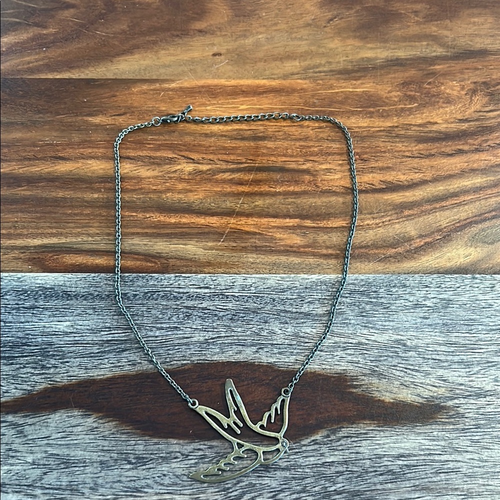 Antiqued Metal Sparrow Pendant Necklace